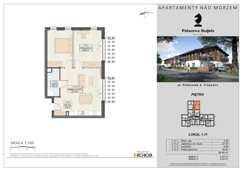Trzęsacz Apartament 3 pok., 2 balkony, basen