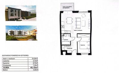 Nowe mieszkanie 2 pok. z balkonem 46m2