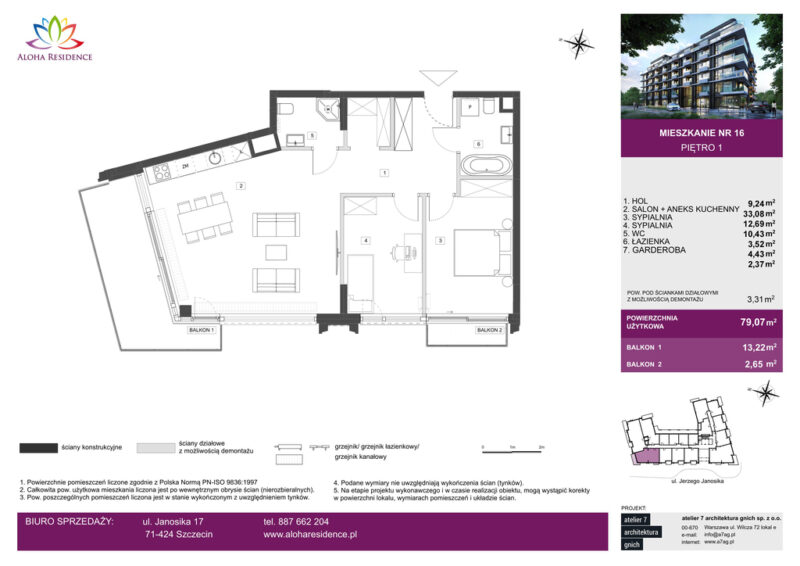 Apartament 3-pok. 79,07m2 w Śródmieściu Szczecina