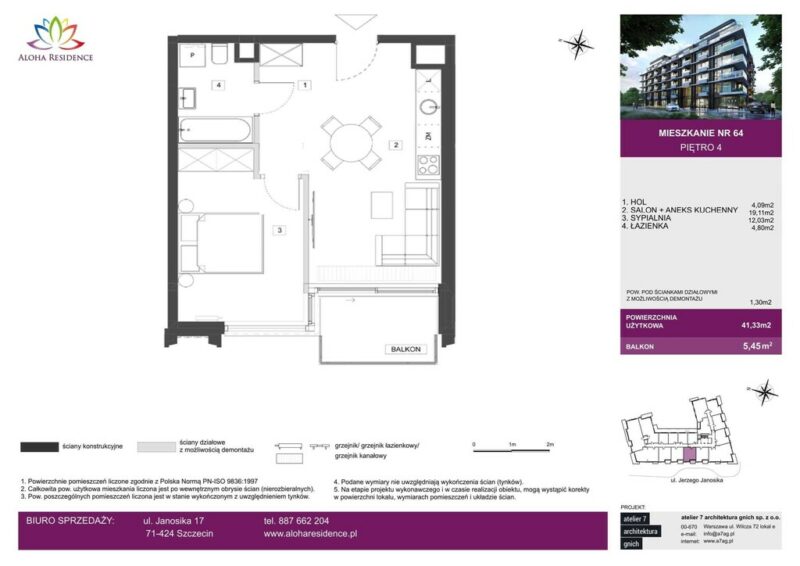Nowy apartament 41.33m2 w Śródmieściu Szczecina