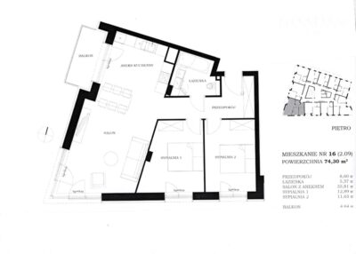 Nowa inwestycja 3 pokoje 72,89 m2, balkon 4,64 m2