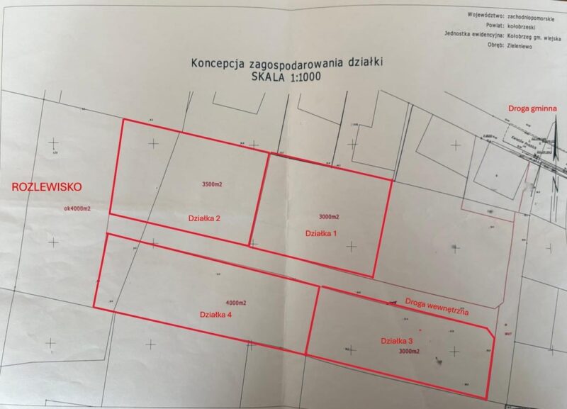 Działka siedliskowa nad rozlewiskiem 4 km od morza