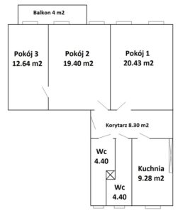Mieszkanie 3-4 pokoje, balkon, centrum