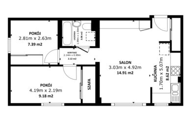 Mieszkanie 3-pokojowe 45,2 m2, 3. piętro