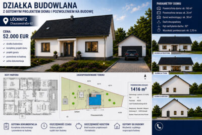 Działka budowla z pozwoleniami Locknitz