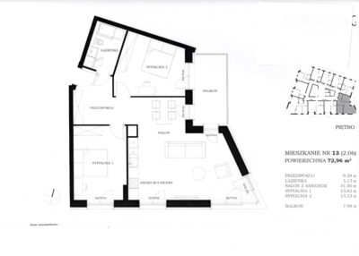 Nowa inwestycja 3 pokoje 72,82 m2, balkon 7,83 m2