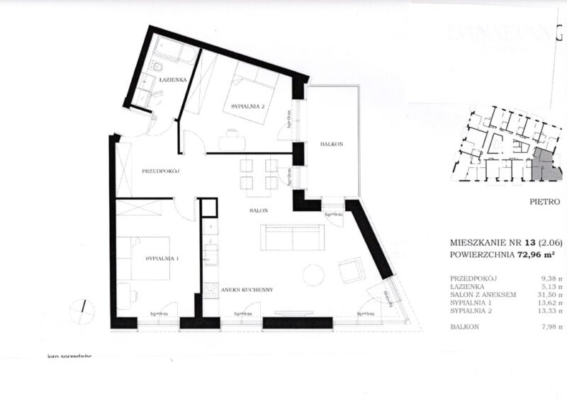 Nowa inwestycja 3 pokoje 72,82 m2, balkon 7,83 m2