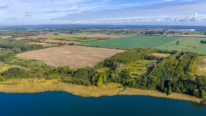 Własna linia brzegowa. Prywatny las. Jezioro.