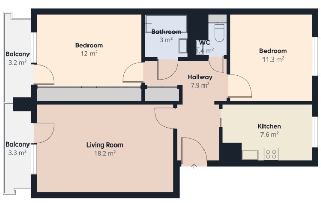 3 pokoje| 63,98 m² |2balkony| Niebuszewo| Szczecin