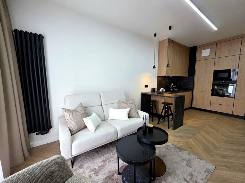 Apartament z balkonem z widokiem na rzekę.