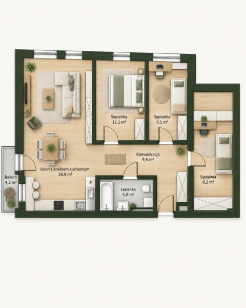 Szczecin Podjuchy nowe mieszkanie 4 pok. 77,80 m2.