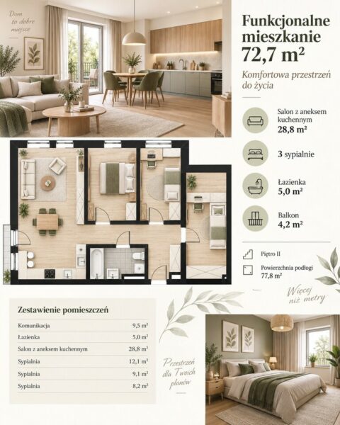 Szczecin Podjuchy nowe mieszkanie 4 pok. 77,80 m2.