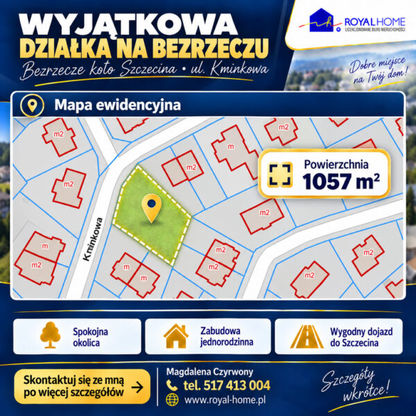 działka Bezrzecze k. Szczecina 1057 m2 z mediami!