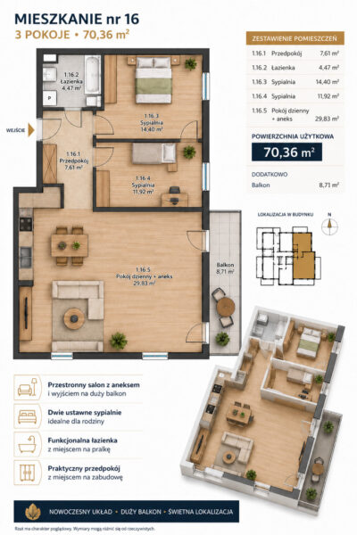 Pogodno 3 pokojowe mieszkanie Ip balkon winda 2023r